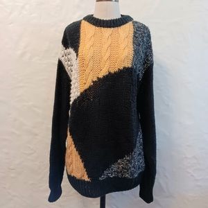 Vintage 90s oversize large knit graphic, textured sweater. Forum. Large.